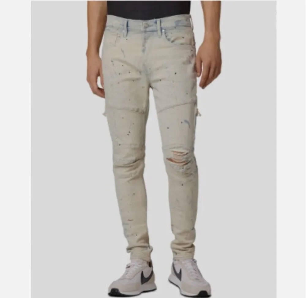 Hudson Jeans Men's 32x32 Zack Moto Skinny Fit Jeans Paint Splatter